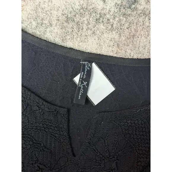 Elana Kattan Dain 3/4 Sleeve Scoop Neck Trapeze Black Dress, Size M Lagenlook - Picture 4 of 8